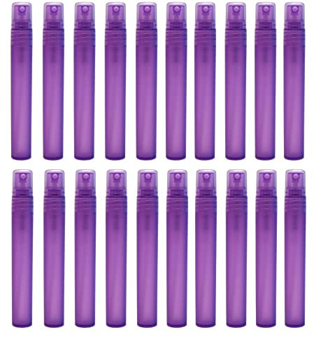 SKYPRO 20 mini botellas de plástico recargables portátiles para enjuague bucal, atomizador para limpieza, viajes, aceites esenciales, perfume (10 ml, morado)