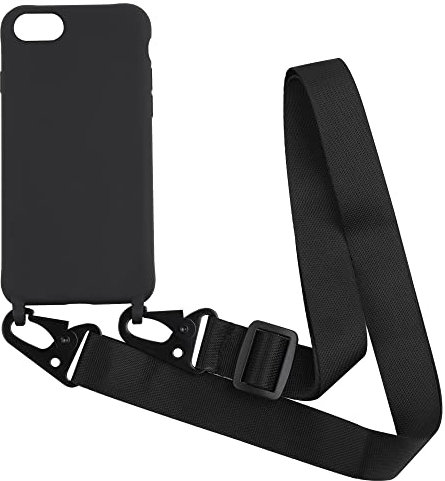 PuYu Zhe Case Compatible with iPhone 6/7/8 Crossbody Case Silicone Soft Matte,Cover TPU Shell Adjustable Neck Cord Strap Stylish Shockproof Case,Lanyard Case-Black
