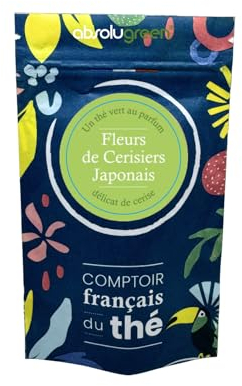 Thé Vert Fleurs de Cerisiers Japonais - Comptoir Français du Thé - Saveur Cerise & Amande - Infusion Gourmande en Vrac 80g - Boisson Parfumée et Raffinée, Idéale pour le Matin ou l’Après-midi