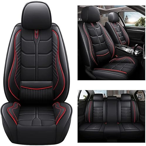 maiqiken Autositzbezug Für VW for Volkswagen Amarok 2010-2024 Komplettset 5 Sitze Allwettereinsatz Auto Ledersitzbezug Schwarz Rot