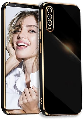 POUHYE Handyhülle für Samsung Galaxy A7 2018 / A750 Hülle Original, Mädchen Galvanisierte Kameraschutz Weich TPU Silikon Schutzhülle Ultra Dünn Case Stoßfeste Hülle Samsung A7 2018 / A750 Schwarz