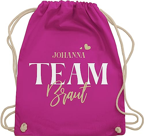 Turnbeutel Rucksack - JGA Junggesellenabschied - Team Braut Bride Team Crew - Unisize - Fuchsia - junggesellinnenabschied beutel kordelzug baumwolle jungesellenabschied herzen stoffbeutel