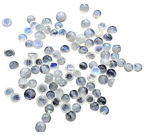 Gems For Jewels 6–8 mm große Regenbogen-Mondstein-Cabochons für Damen, schlichter runder Regenbogen-Mondstein-Cabochon, lose Mondstein-Edelsteine für Schmuck (20 bis 100 Stück Optionen) (60 Stück)