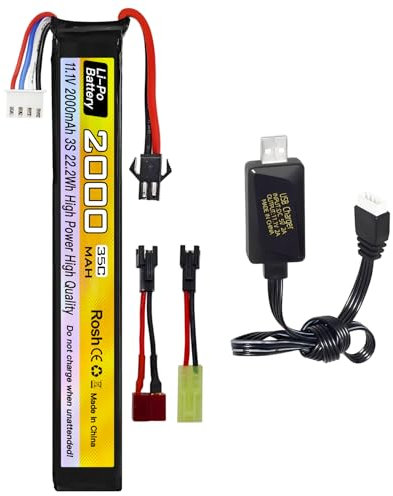 1PCS 11.1V 35C 2000mAh mit SM-2P Stecker T Stecker Odamiya Stecker Lithiumbatterie mit USB Ladekabel passend für Air Gun Modell, Gewehr Fernbedienung, Auto Drohne