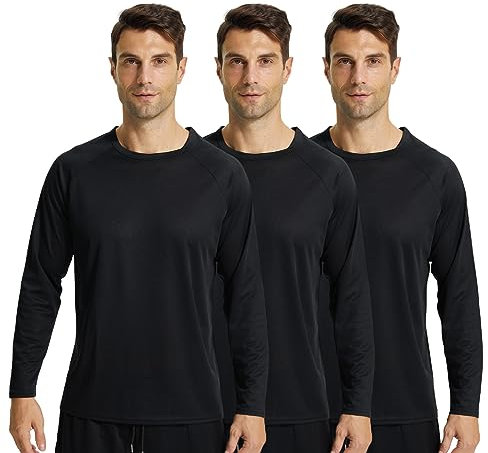 LANBAOSI 3 Pack Men's Long Sleeve Running T-Shirt Mesh Quick Dry Outdoor Gym T-Shirt Sun Protection Active Athletic Training Tops