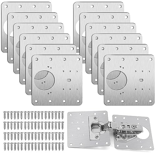 12 Piezas Placas Reparación Bisagras, Placas Soportes Reparación con Orificio y Tornillos, Acero Inoxidable Placas Reparación Bisagras Gabinete, Adecuado para Ventanas de Cajones de Muebles
