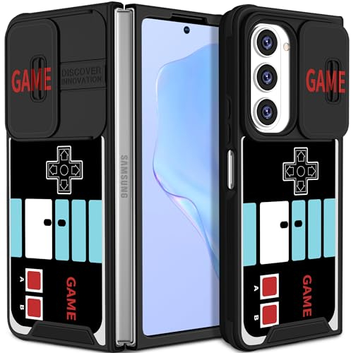 Funermei 2-in-1-Schutzhülle für Samsung Galaxy Z Fold 5 für Kinder, Jungen, niedlich, Damen, Teenager, Handyhülle, Cartoon, cooles Gameboy-Design mit Ringständer, einzigartige Teen Boy Funda für
