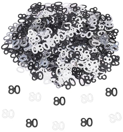 VIKY® Konfetti 80. Geburtstag Deko Schwarz Silber, Streudeko, Tischdeko für Frauen Männer, Zahlen Confetti für 80. Jubiläum
