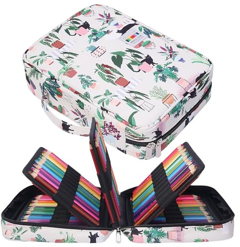 JAKAGO Estuche para lápices de dibujo, estuche de gran capacidad para 220 lápices de colores, bolsa de almacenamiento portátil impermeable para pintura, gran regalo para estudiantes y artistas, Planta