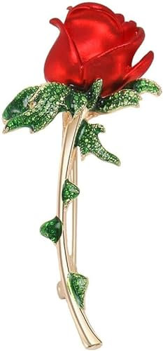 Rhinestone Rose Flower Brooch Pin for Women - Red Floral Alloy Rose Flower Wedding Fashion Pin - Jewelry Gifts Accessory