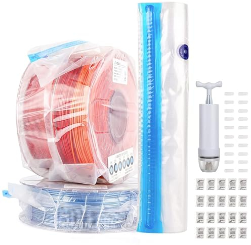 3D Drucker Filament Vakuumbeutel Kit Wiederverwendbar,20 Stück Filament Aufbewahrung Vakuum Taschen,20 Trockenmitteln, 25 Feuchtigkeitsanzeigekarten,20 Dichtungsclips und 1 Vakuumpumpe