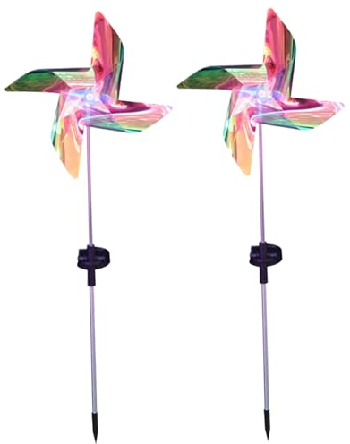 XJKLBYQ Ponheels para Patio y jardín, 2 Piezas de 28.3 Pulgadas de hilanderos solares de Viento Solar, piñones LED Desmontables con estaca, Molinos de Viento para Patio de jardín.