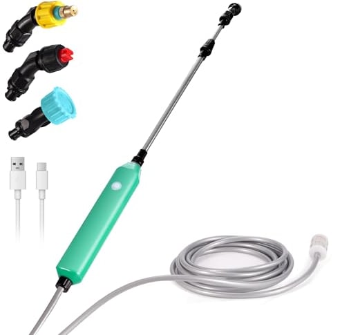 Electric Garden Plant Sprayer, Wand Rechargeable Portable Long Reach Pump with 3 Nozzles and 5M Hose Mister Sprayer for Yard Lawn Weeds Plants
