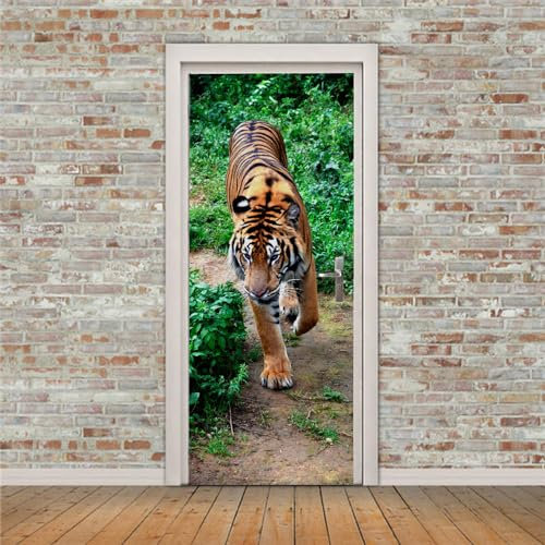 Türtapete Selbstklebend 3D Tiger Tiere TürPoster PVC Türaufkleber Abnehmbar Türfolie für Wohnzimmer Küche Schlafzimmer Türdekoration, 47.5x215cmx2pcs