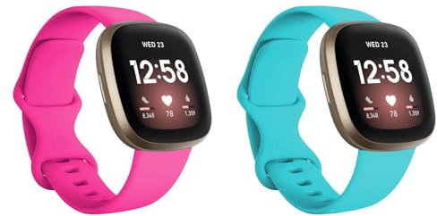 Damen Armbänder Kompatibel mit Fitbit Versa 3/Versa 4/Sense/Sense 2 Armband, Weiches Silikon Uhrenarmband Sports Watch Ersatzarmband (Z-Leuchtend Rosa-Sky Blau, Einheitsgröße)