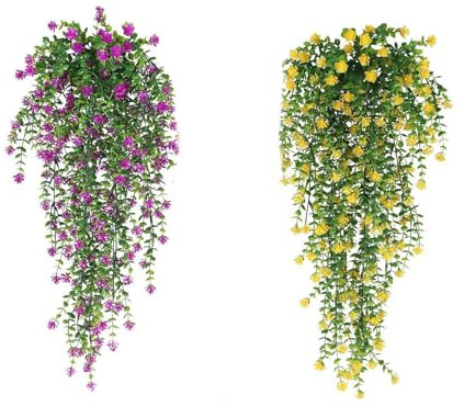 Dinghaole 2 Pièces Fleur Artificielle Tombante Plante Artificielle Tombante, Plante Artificielle à Suspendre, pour Décoration Murale De Mariage Intérieur en Plein Air