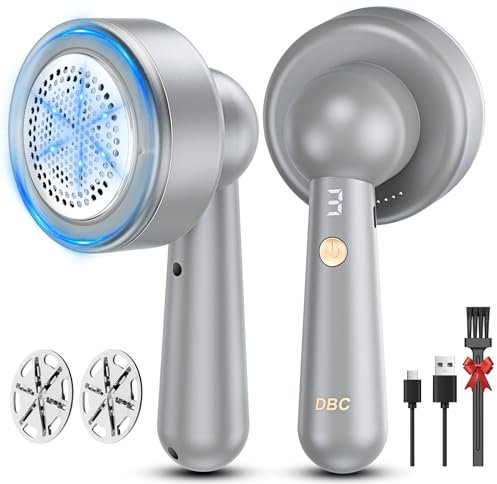 DBC Fabric Shaver, Lint Remover for Clothes with 3-Speeds and 6-Leaf Blades, 2hours runtime, 2 Replaceable Blades, Battery Operated, Sweater Shavers to Remove Pilling for Clothing, Lint Ball - Grey