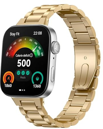 GIOPUEY Armband Kompatibel mit Huawei Watch Fit 3/4/4 Pro, Rostfreier Stahl Armband [Verschleißfest] [Stilvoll] Ersatzarmband - Gold