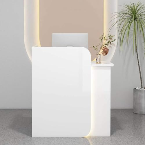 Bürotheke Rezeption Tisch,Messetheke Stehpult,Laden-Theke Verkaufstheke,Empfangstheke mit Schubladen,Zeitgenössischer Empfangsschreibtisch,for Corporate Halls Hotel Receptions.(Color:White,Size:LEFT_6
