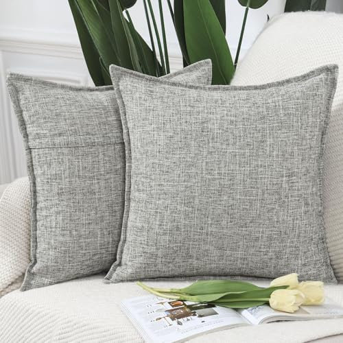 Madizz 2er Set Polyester- Leinen Kissenbezügen Weiche dekorative Kissenbezüge für Sofa Schlafzimmer Kissenhülle Gemischtes Grau 40x40 cm Quadrat
