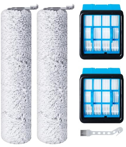 Fixbetter Rouleau de brosse de rechange et filtre HEPA pour BISSELL CrossWave OmniForce (3912N) & OmniFind Aspirateur Balai Sans Fil, 2 rouleaux de brosse + 2 filtres HEPA + 1 brosse de nettoyage