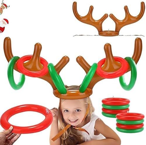 Weihnachten Aufblasbares Ringwurfspiel, 11 Stück Aufblasbares Geweih Ring Wurf Spiel Set, für Familienspiel Büro Partyspiel Weihnachten Urlaub Neujahr Party Fun Games (B)