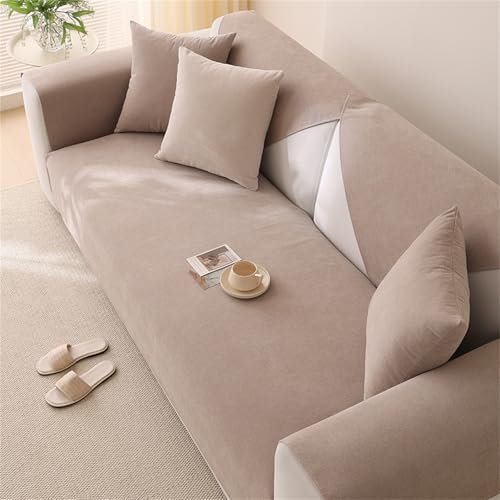 champracer Sofabezug Wasserdicht Sofabezüge für 1-4 Sitzer, Couch Überzug Samt Sofa überwurfdecke- mit Rutschfester Unterlage,Sofa Uberzug l Form Sofa Cover für Haushalte mit Hunden (Braun,70x210 cm)