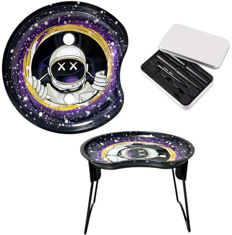 Rolling Tray with Cone Loader to stuff Full Size and Standard Sized Cones - 18.2 cm x 16.7 cm x 14.7 cm rolling tray with tin of tools included. Removable Rolling Tray Design (Space Man)