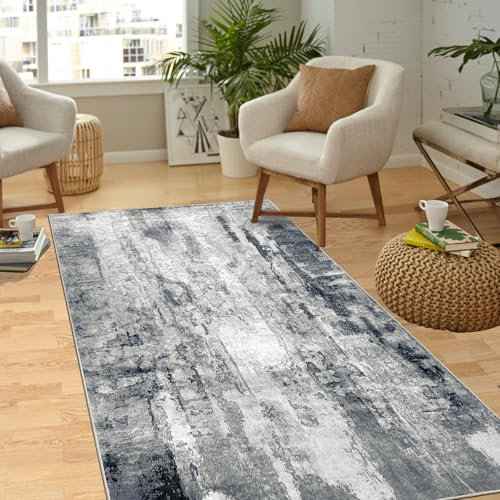 Capslpad Modern Abstract Area Rug 80x150cm Washable Living Room Rug Non-slip Soft Carpet Short Pile Faux Wool Boho Art Floor Carpet for Living Room Bedroom Home Office Dining Room Kitchen Decor, Gery