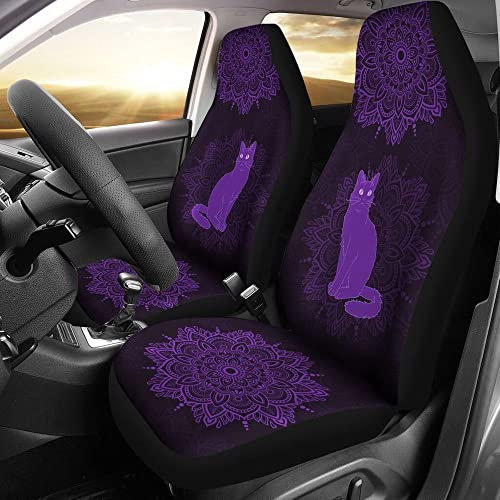Set Di 2 Coprisedili Anteriorio Coprisedili Auto Anteriore Lavabile Coprisedili Per Sedili Anteriori Universale Ombra Di Gatto Viola Mandala Viola, Regali Per Gli Amanti Dei Gatti, Regali Per Gli