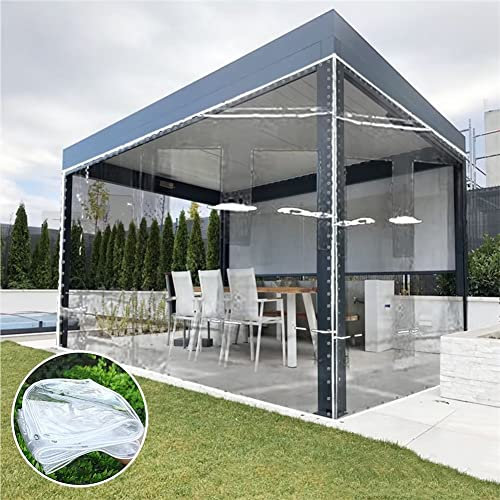 Rideau d'extérieur imperméable en PVC transparent et coupe-vent pour tonnelle, balcon et terrasse 500 g/m²