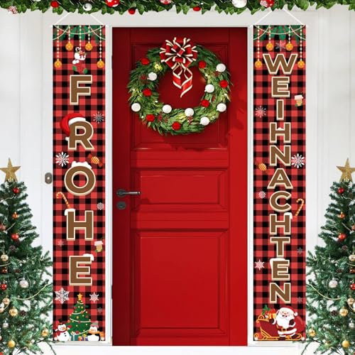 2 Stück Frohe Weihnachten Banner, Weihnachtsbanner Outdoor Indoor, Merry Christmas Banner, Weihnachts Fahnen Veranda Zeichen Willkommen Banner für Weihnachtsfeier Hängende Deko, Neujahr Party 180*30cm