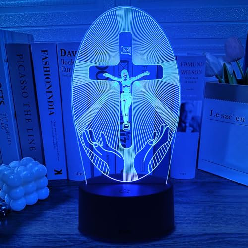 Jesus Kreuz Nachtlicht Kinder, 3D LED Jesus Cross Lampe 16 Farben Farbwechsel mit Fernbedienung, Kommunion Zimmer Deko, Kommunion Weihnachten Geburtstag Christliche Geschenke für Kinder Jungen Männer