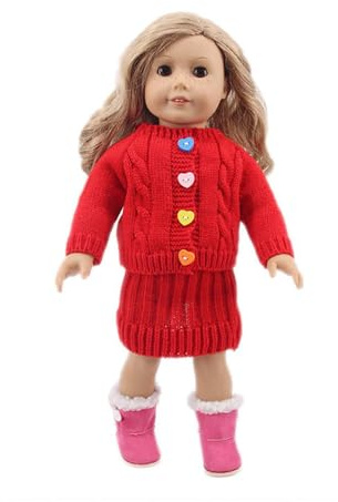 Codulu 18 Zoll amerikanische Puppenkleidung-Jacke Pullover Rock Winterkleider Zubehör für 43-46cm Puppen-Mädchen Puppen-2 Teile/Set-Rot