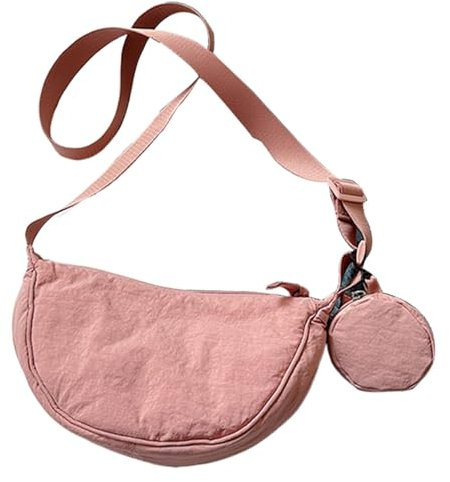 Piccola borsa in nylon, a forma di mezzaluna, elegante borsa a tracolla in nylon, borsa regolabile, borsa in nylon a forma di mezzaluna, borsa a tracolla in nylon, Colore: rosa., vedi descrizione