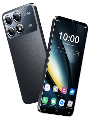 HyRich Teléfono Barato, Escritorio Android, 5.0 Pulgadas, ROM de 16 GB (Escalable 128 GB), Cámara Doble de Doble Tarjeta, WiFi, Bluetooth, Teléfono Inteligente de Desbloqueo Face (X6Pro-Negro)