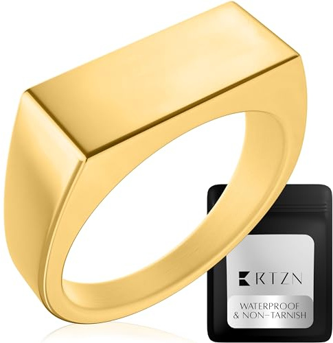 RTZN® Siegelringe für Herren – Premium-Herren-Edelstahlringe – 100 % wasserdicht und läuft nicht an, schlicht, Statement-Herren-Siegelring, Gold/Silber, Pinky-Ring für Herren (Größe: 6–12), 8
