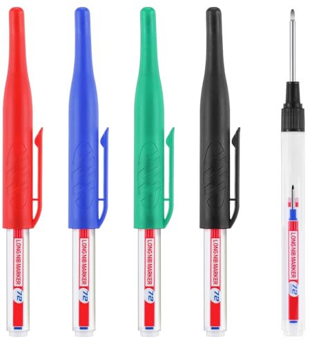 Sibba 4 rotuladores multiusos de agujero profundo, marcadores permanentes, punta larga, impermeable, 30 mm, para arquitecto de carpintero