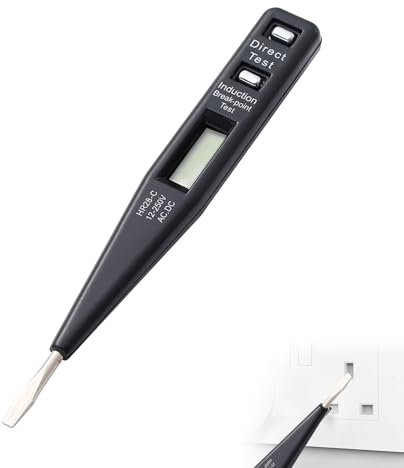 Bwaliffury Cercafase Senza Contatto, Rilevatore di Tensione, 12-250 V (CA/CC), Non Contact Voltage Tester con Display LCD, Cerca Fase Elettronico Professionale, Penna Tester di Tensione e Corrente