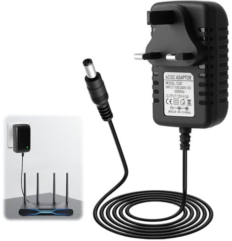12V 2A Power Adapter Supply AC 100-240V to DC 12V Universal UK Converter Driver Transformer with 1M Cable Plug 5.5mm x 2.1mm for CCTV Camera Monitor DVR NVR LED Light Strip Router Audio Video