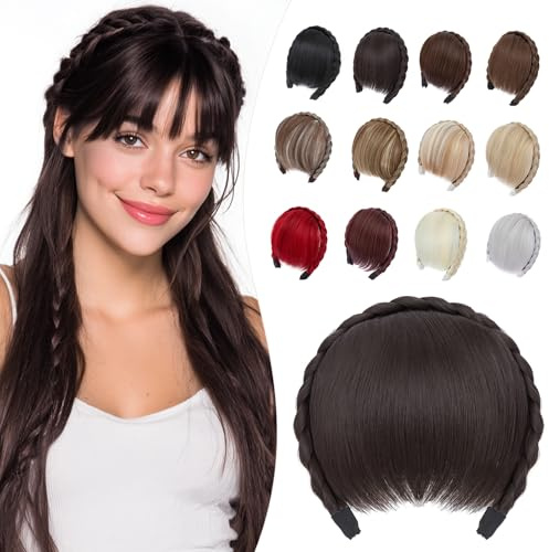 Elailite Clip In Pony Haarteil Dunkelbraun Haar Extension Haarteile Bangs One Piece Fringe Haarband mit Pony 55g