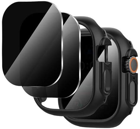 Diruite 2+2 Piezas Funda+Protector Pantalla para Apple Watch Ultra 3/2/1 49mm Película Protectora Anti Espía,2 PC Carcasa+2 Privacidad Protector Reloj,Negro(Privacidad),49mm