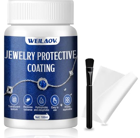 WEILAOK Jewelry Protective Coating, Jewelry Coating Tarnish Protector, Gloss Varnish for Metal and Stone Jewelry, Prevents Tarnishing, Discoloration and Corrosion, White-Transparent After Curing-100ml