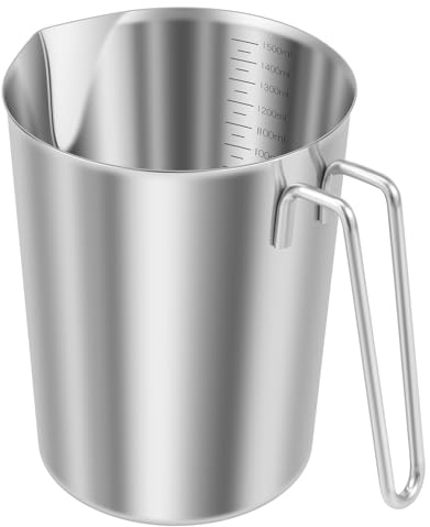 Stainless Steel Measuring Jug with Handle and Pour Spout, Milk Frothing Pitcher with Clear Marking Large Mouth Stainless Steel Milk Coffee Jug for Kitchen Bar Cafe Baking Frothing Espresso (1500ml)