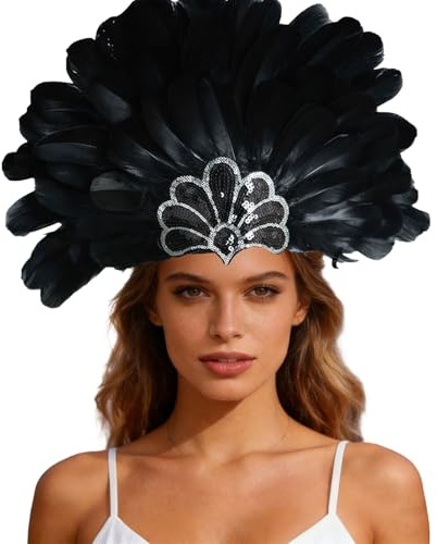 Damen Karneval Feder Kopfschmuck Pailletten Kopfschmuck für Hochzeit Maskerade Party Cosplay Feder Stirnbänder