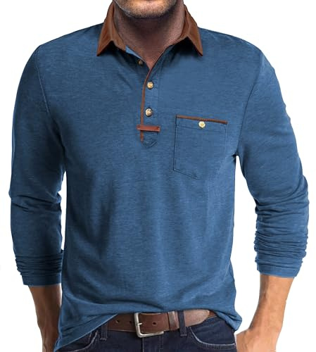 Poloshirt Herren Langarm Leichtes Langarmshirt Mit Tasche Polo Klassisches Herbst Winter Kragen Shirts Herren Mit Polokragen Casual Polo Hemd