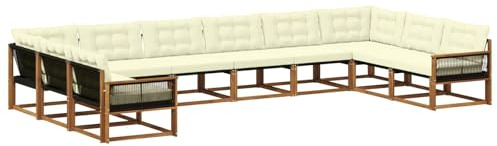 vidaXL Outdoor-Sofagarnitur mit Kissen 10 pcs Natur und Creme, Gartenmöbel-Set, modernes modulares Sofa, langlebige Couch, ergonomisches Design, schicke Terrassen-Sitzmöbel