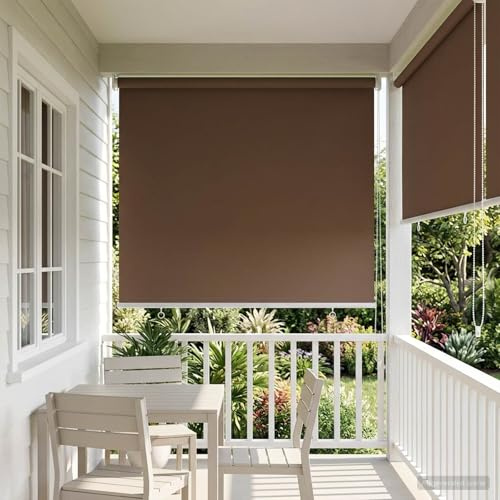 Tonture Store Roulant extérieur en Polyester Taupe 85 x 140 cm avec Fixation Murale ou Plafond Protection UV Gestion lumière intimité Thermique pour véranda Salon