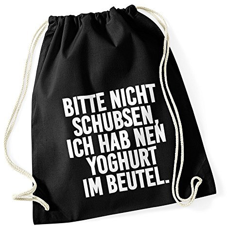 Autiga Turnbeutel mit SPR?chen Bitte Nicht schubsen Hipster Beutel Tasche Jutebeutel Gymbag Stringbag Drawstring schwarz