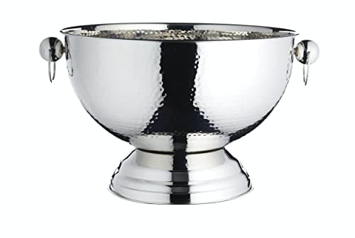 BarCraft Hammered Stainless Steel Champagne bucket, beer, drinks and wine cooler, 37x25cm, Gift Tagged, Silver